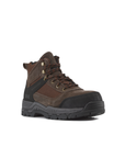 Kiwi Trek Brown steel toe work boots, angled view