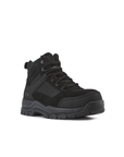 Kiwi Trek Black steel toe work boots, angled view