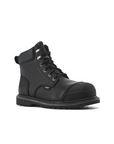 Kiwi Black steel toe waterproof cap-toe work boots, angled view