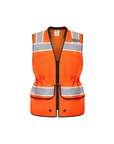 Kiwi Sightline 704 orange surveyor safety vest, front with waist drawcord cinched