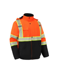 Kingstone High Visibility Hooded and Sherpa Lined Two-Tone, Contrast Trimmed Orange Safety Jacket