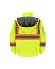 Kiwi High Visibility Hooded & Sherpa Lined ANSI/ISEA 107-2020, Type R, Class 3 Contrast Trimmed Water Resistant Neon Safety Jacket (71100)