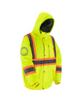 Kiwi High Visibility Hooded & Sherpa Lined ANSI/ISEA 107-2020, Type R, Class 3 Contrast Trimmed Water Resistant Neon Safety Jacket (71100)