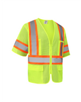 Kiwi Neon Class 3 hi vis short sleeve safety vest with contrast trim, side view