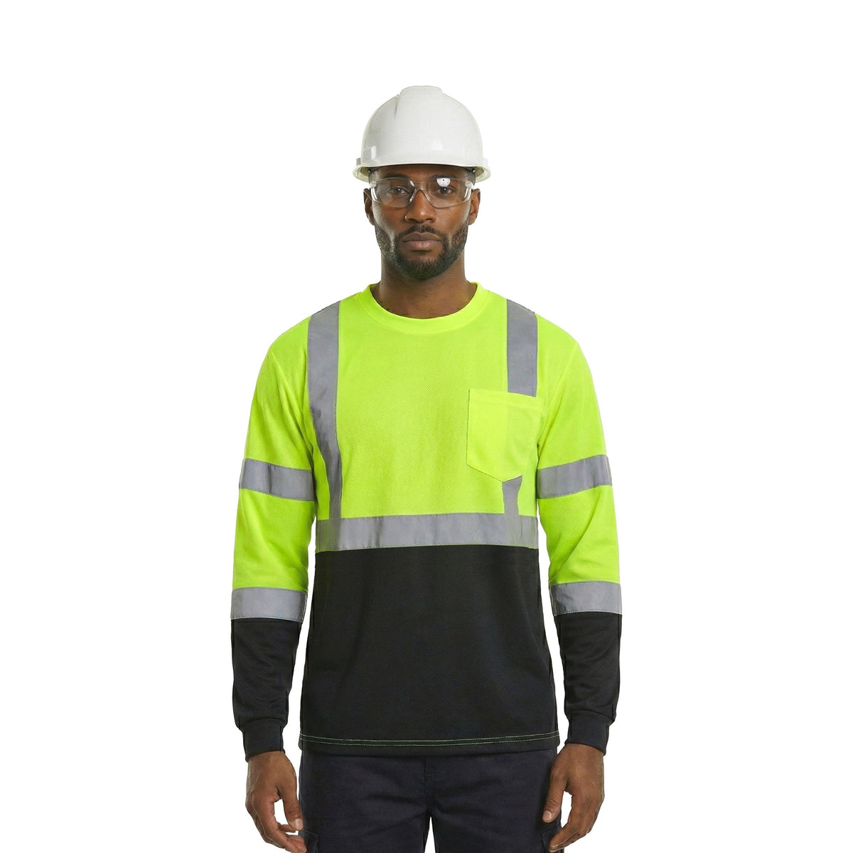Kiwi High Visibility ANSI/ISEA 107-2020, Type R, Class 3 Two Tone Neon Long Sleeve Safety Shirt [73100]