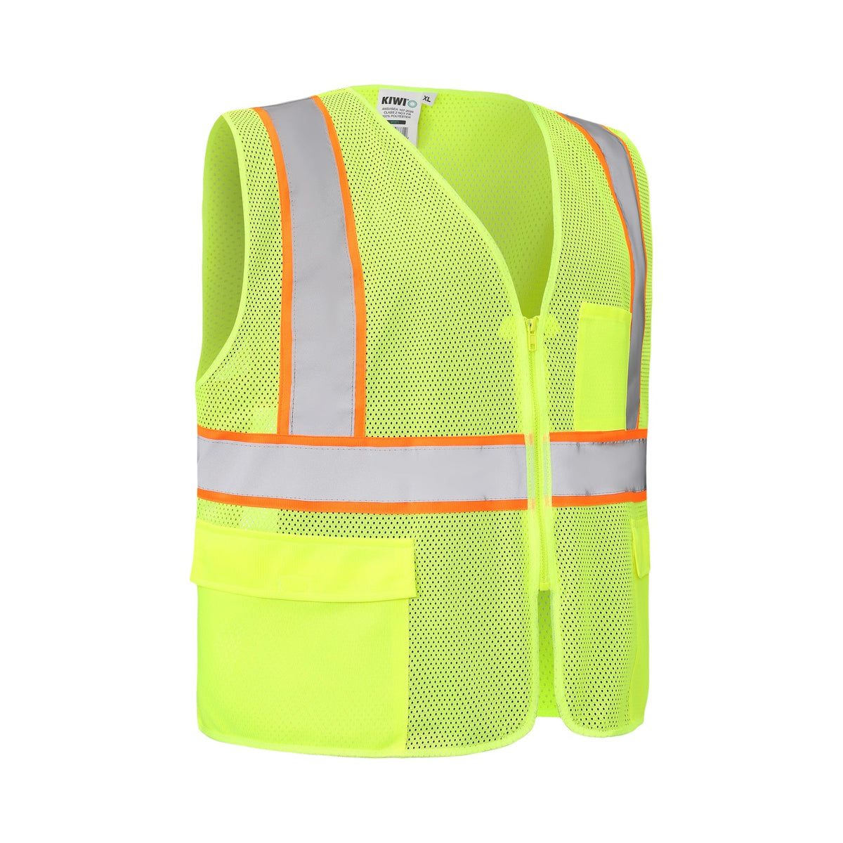 Kiwi High Visibility ANSI/ISEA 107-2020, Type R, Class 2 Contrast Trimmed Neon Safety Vest [70100]