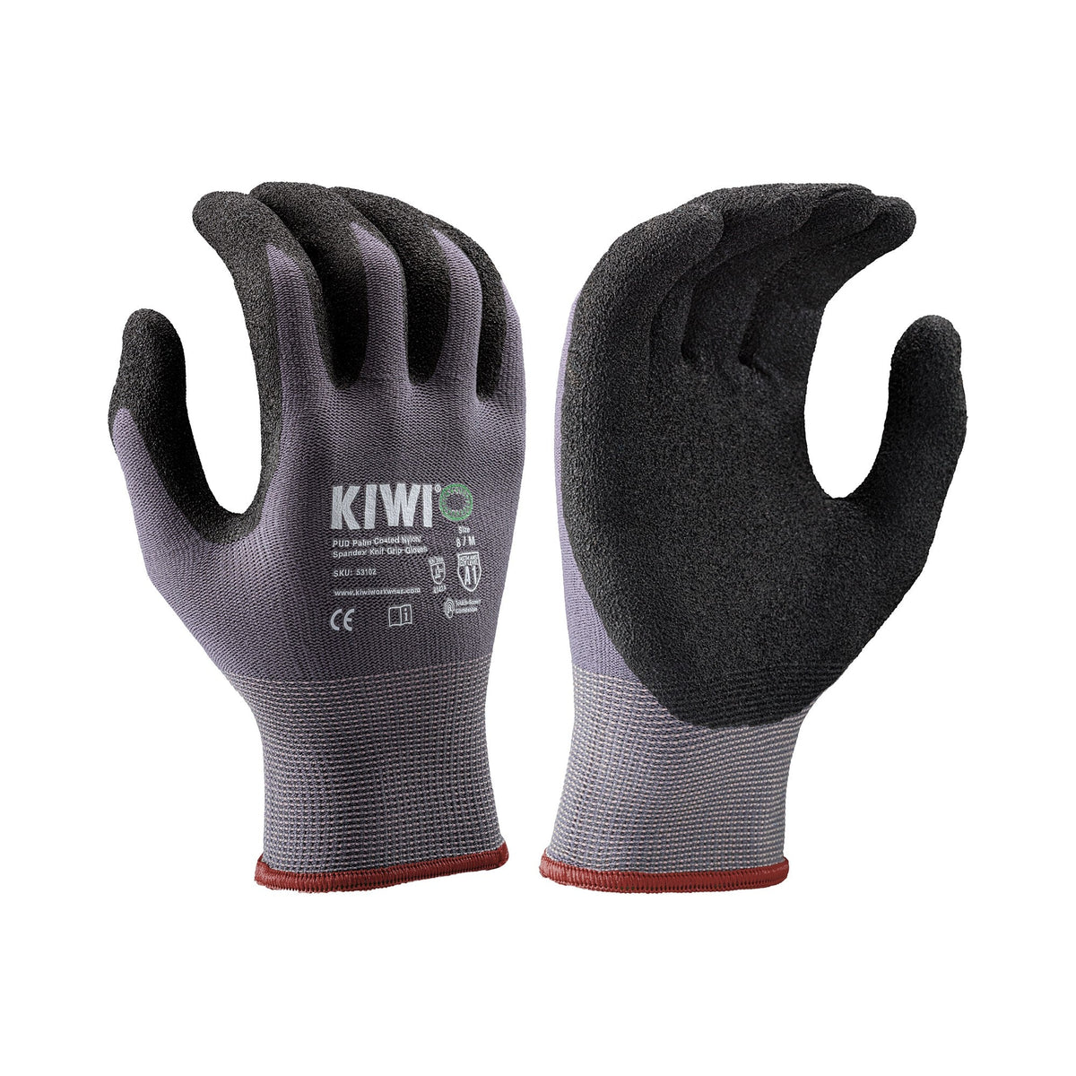 Kiwi PUD Palm Coated Nylon/Spandex Knit Grey Grip Gloves [53100]