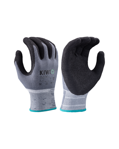 Kiwi Grey A5 cut resistant nitrile coated grip gloves, pair view