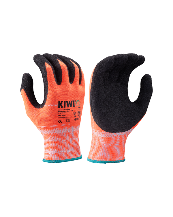 Kiwi Orange A5 cut resistant nitrile coated grip gloves, pair view