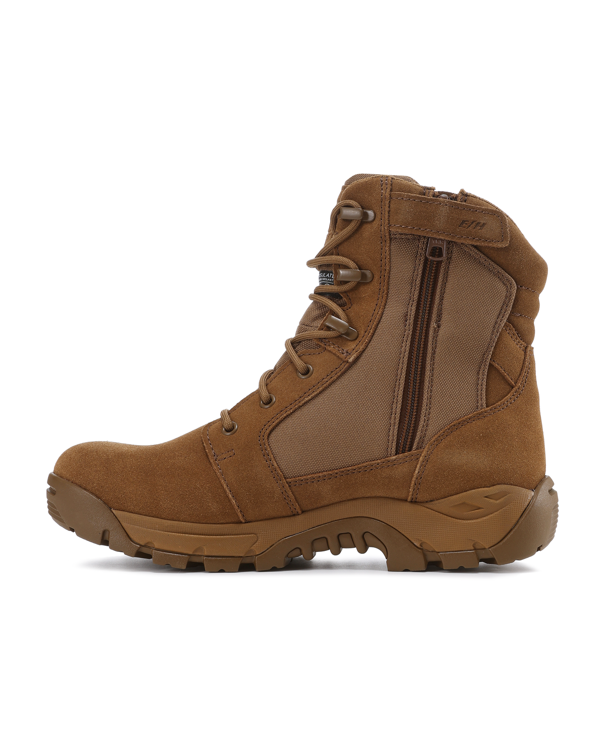 Kiwi Coyote suede 7 inch zipped waterproof tactical boots, inside view with side zipper