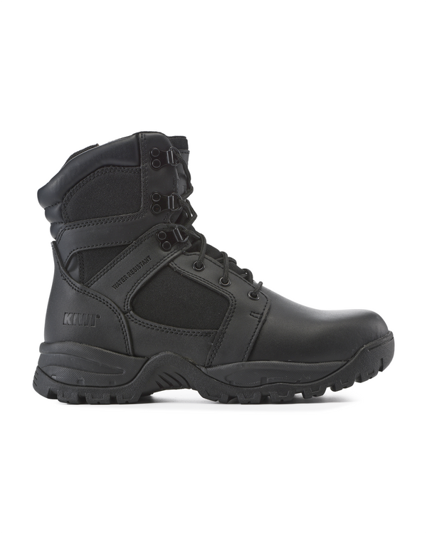 Kiwi Black composite toe 7 inch waterproof tactical boots, outside view