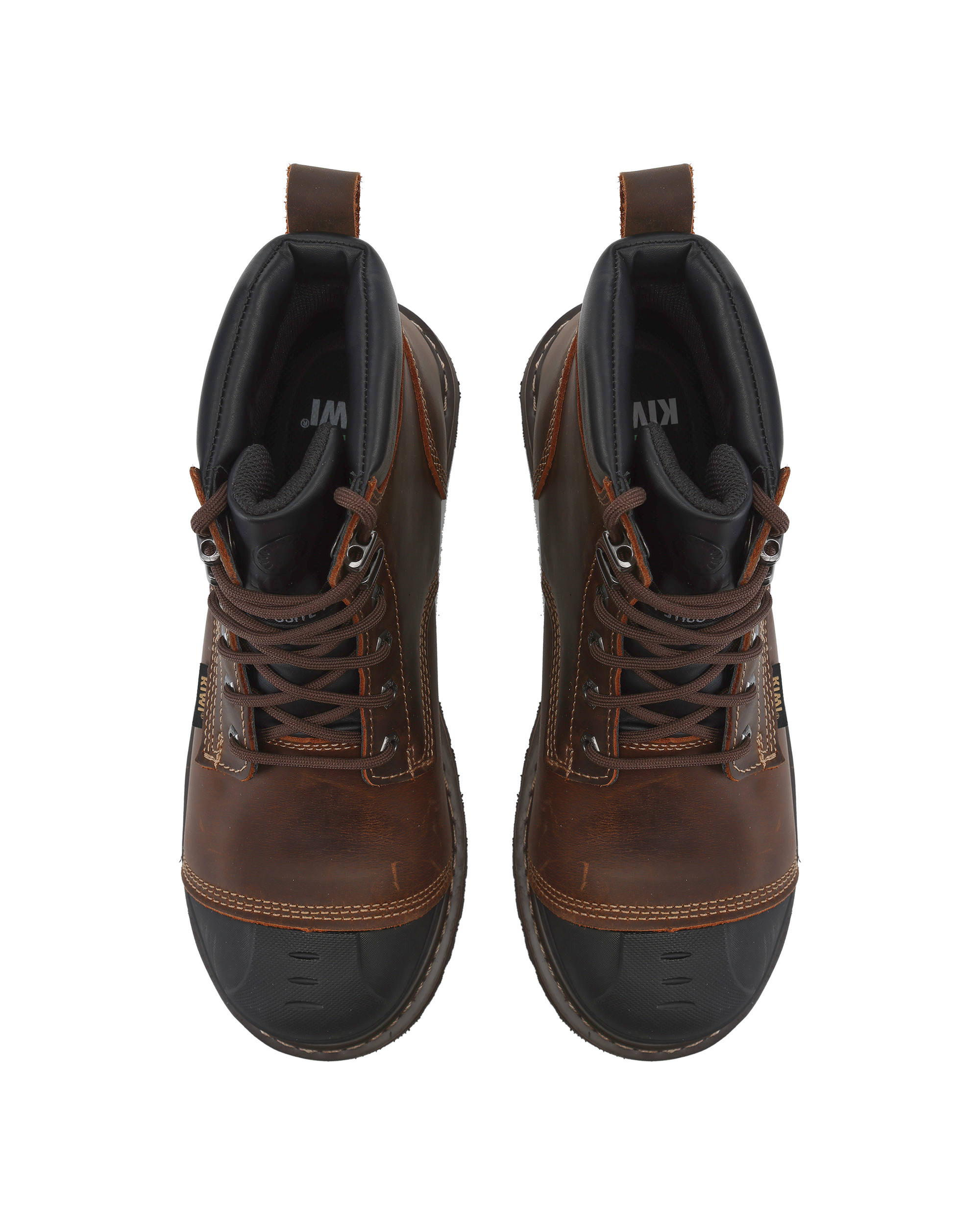 Kiwi Brown crazy horse composite toe waterproof cap-toe work boots, top view