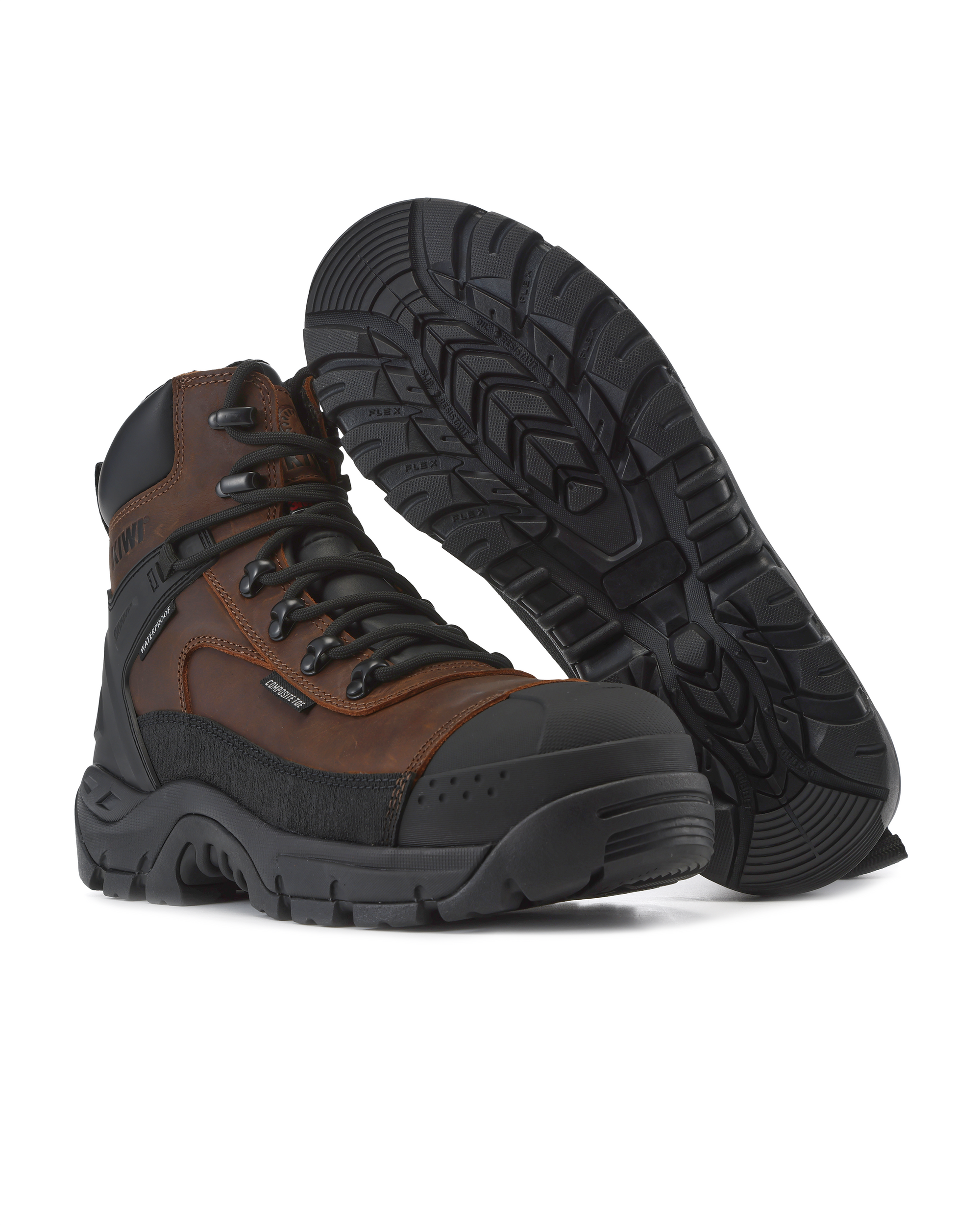 Kiwi Brown crazy horse composite toe waterproof tactical boots, pair view