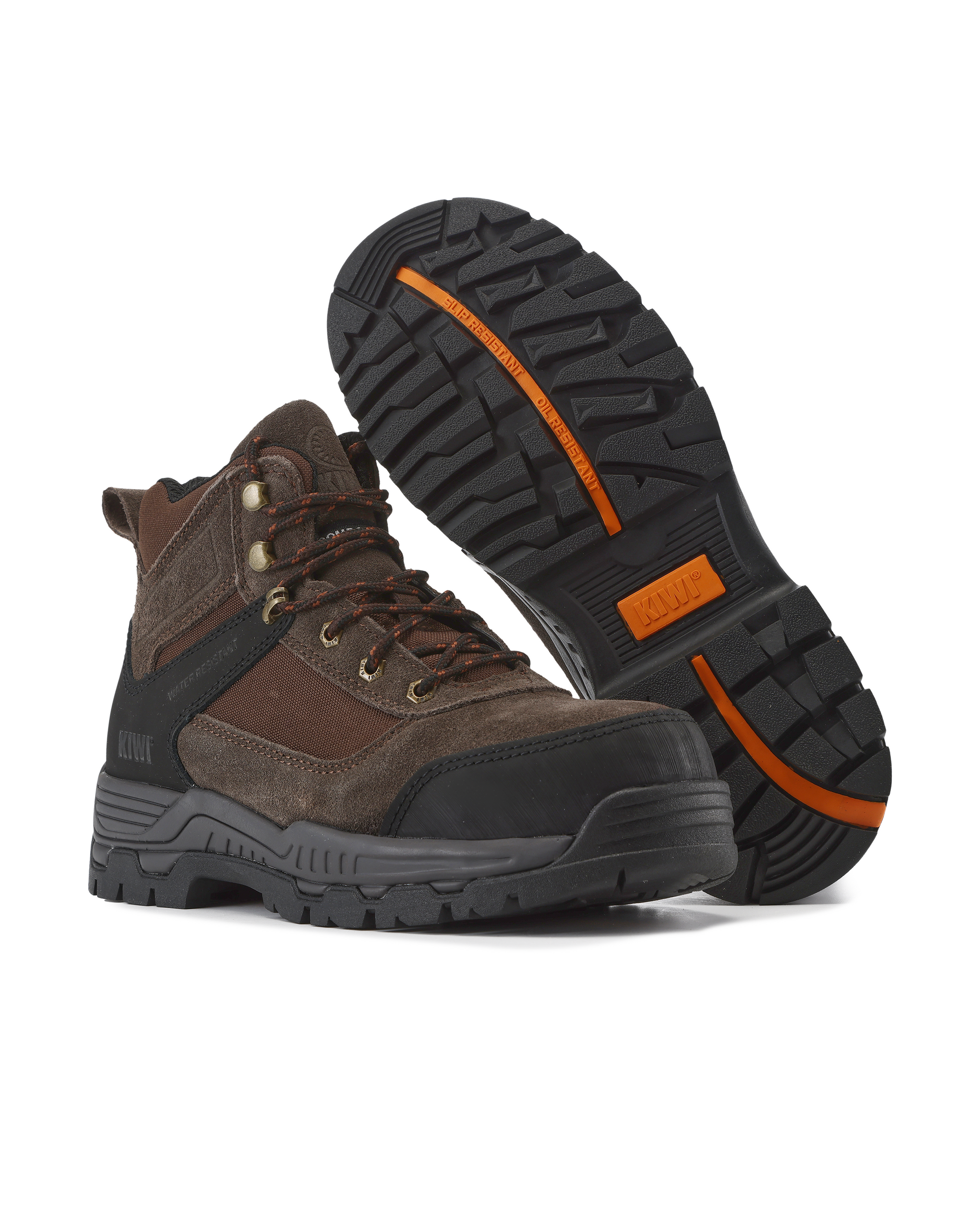 Kiwi Trek Brown composite toe work boots, pair view