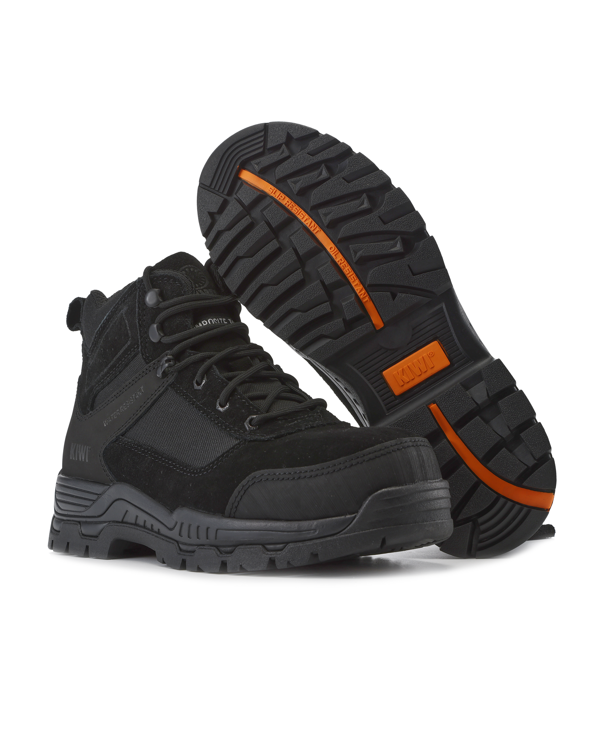 Kiwi Trek Black composite toe work boots, pair view