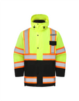 Kiwi High Visibility 3-in-1 Hooded & Fleece Lined ANSI/ISEA 107-2020, Type R, Class 3 Two Tone, Contrast Trimmed Water Resistant Neon Safety Jacket [71500]