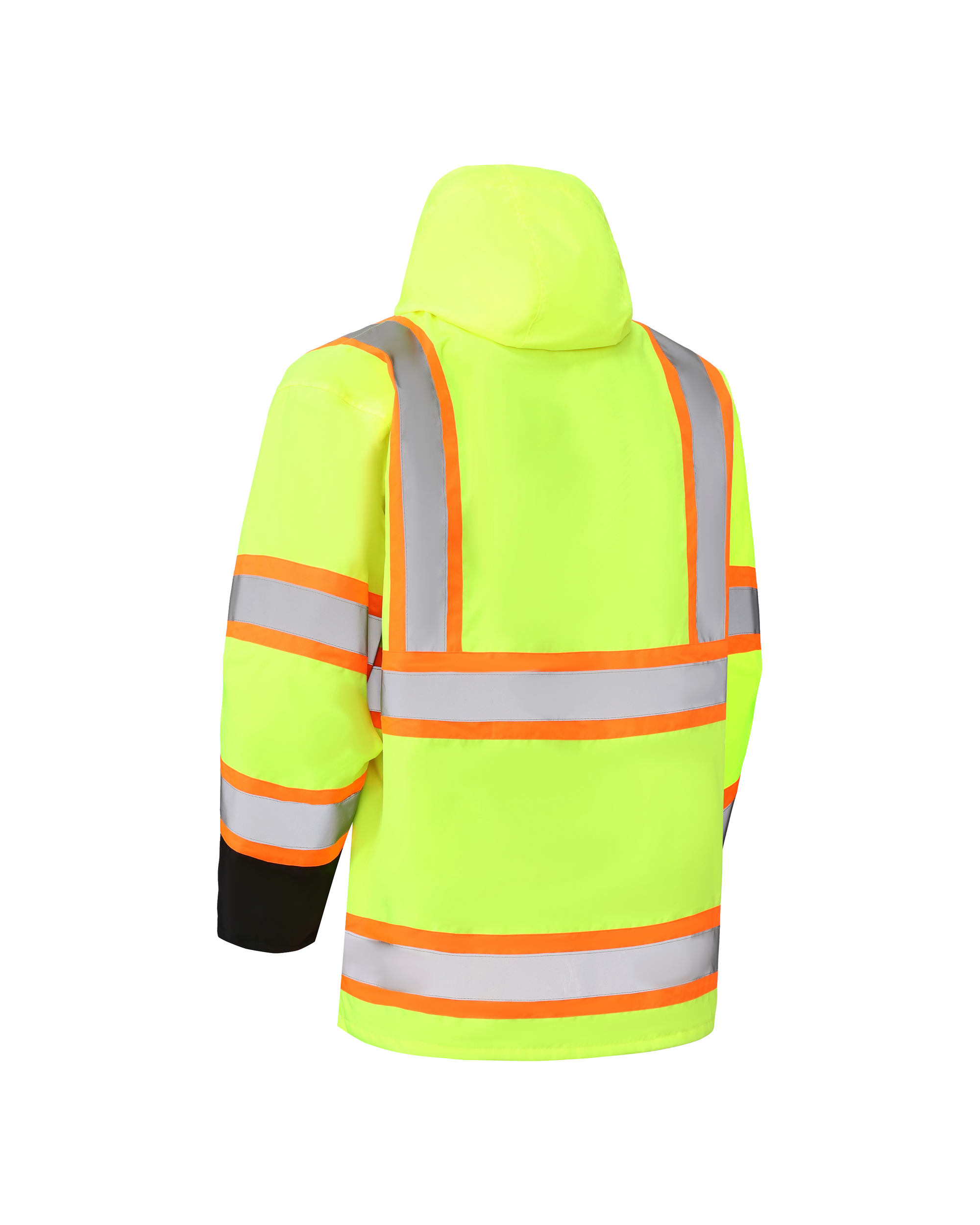 Kiwi High Visibility 3-in-1 Hooded &amp; Fleece Lined ANSI/ISEA 107-2020, Type R, Class 3 Two Tone, Contrast Trimmed Water Resistant Neon Safety Jacket [71500]