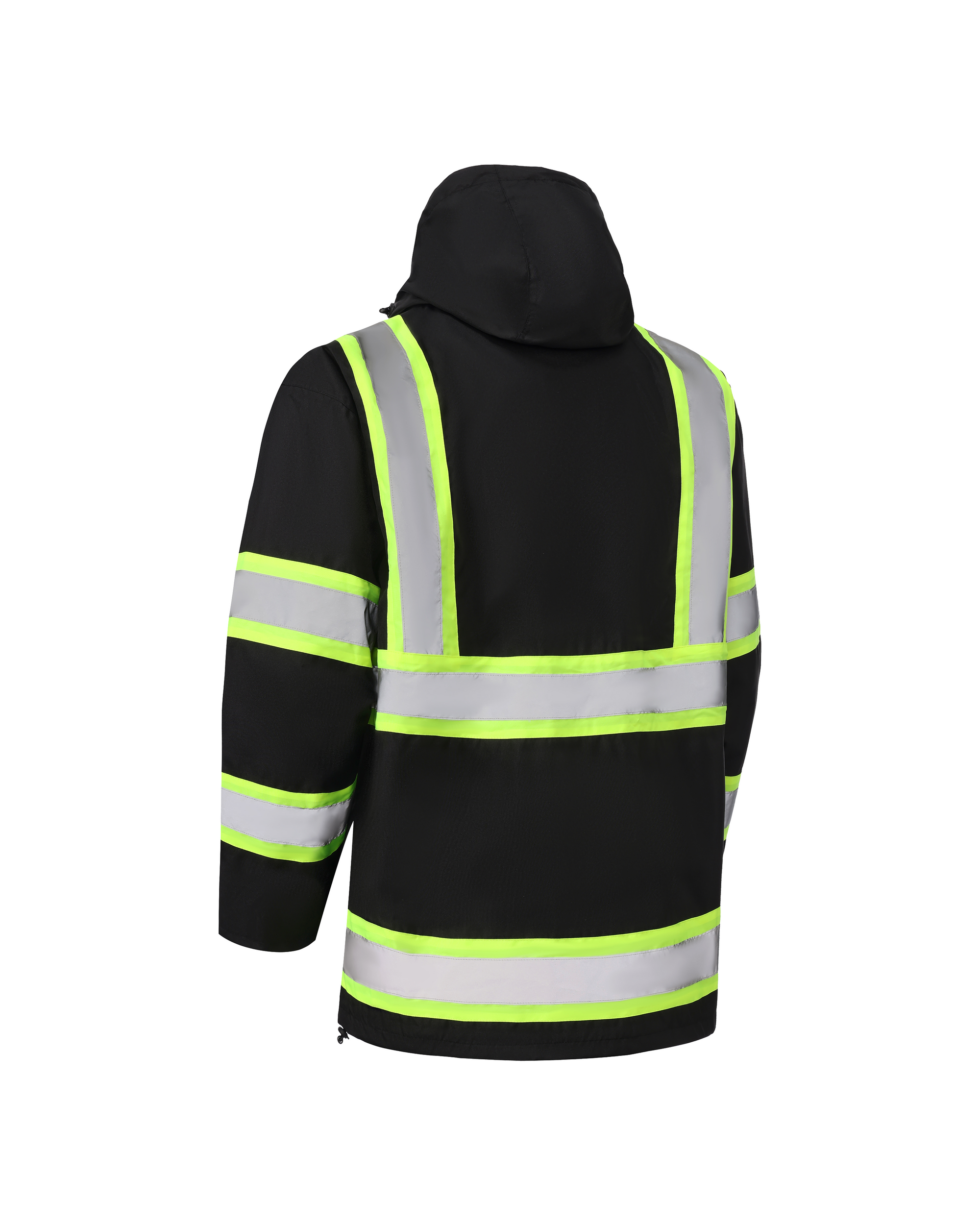 Kiwi High Visibility 3-in-1 Hooded &amp; Fleece Lined ANSI/ISEA 107-2020 Reflector Contrast Trimmed Water Resistant Black Safety Jacket [R71600]