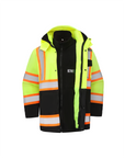 Kiwi High Visibility 3-in-1 Hooded & Fleece Lined ANSI/ISEA 107-2020, Type R, Class 3 Two Tone, Contrast Trimmed Water Resistant Neon Safety Jacket [R71500]