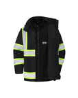Kiwi High Visibility 3-in-1 Hooded & Fleece Lined ANSI/ISEA 107-2020 Reflector Contrast Trimmed Water Resistant Black Safety Jacket [R71600]