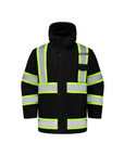 Kiwi High Visibility 3-in-1 Hooded & Fleece Lined ANSI/ISEA 107-2020 Reflector Contrast Trimmed Water Resistant Black Safety Jacket [R71600]
