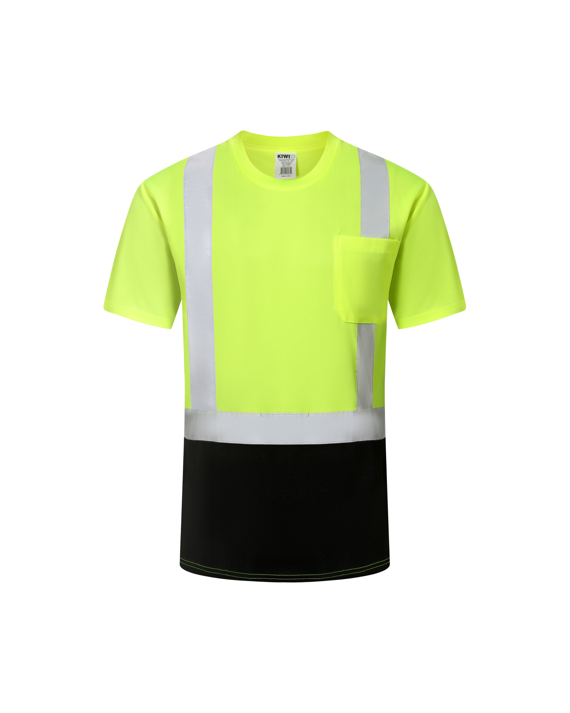 Kiwi Class 2 two tone neon hi vis short sleeve safety shirt, front view