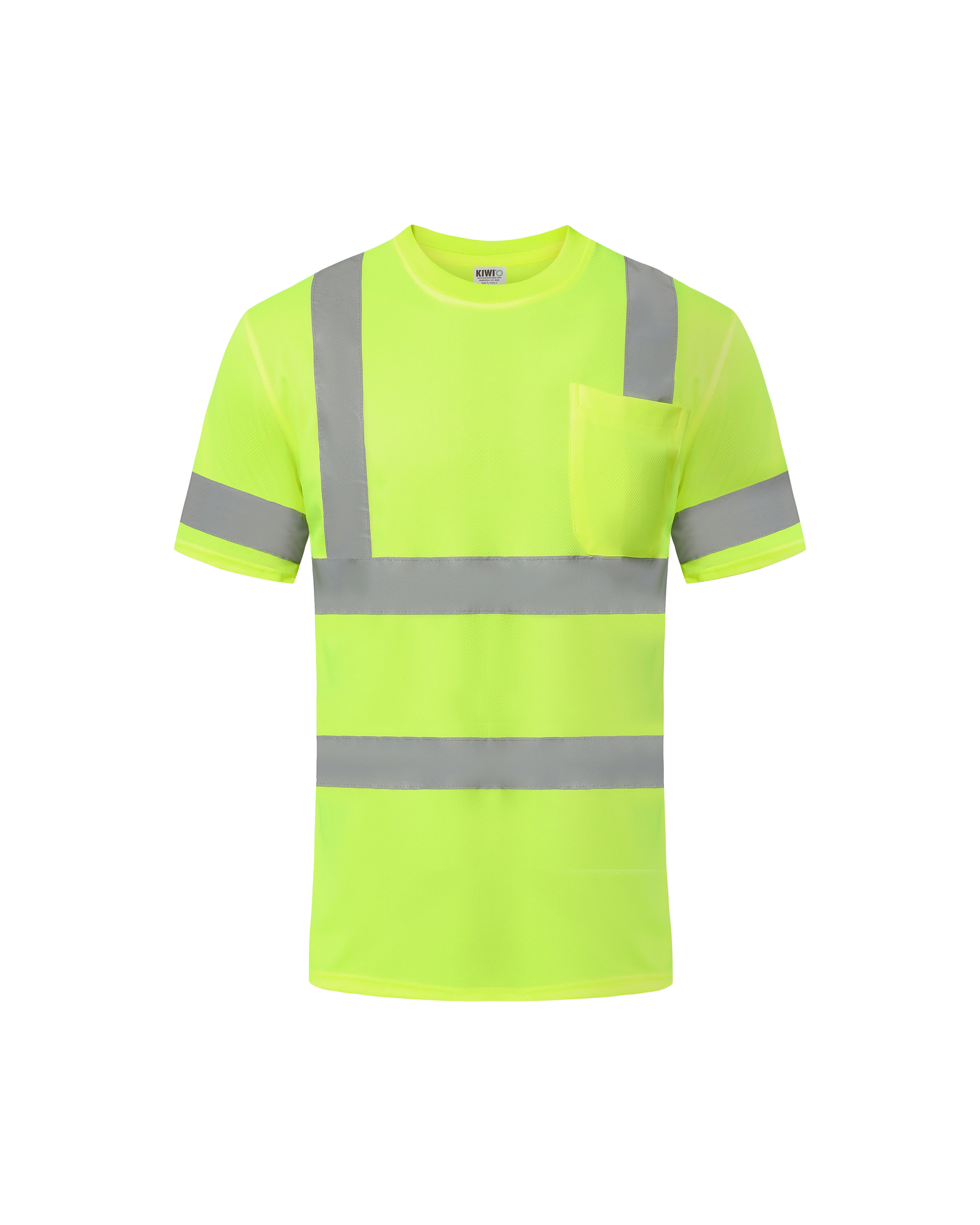 Kiwi Neon Class 3 hi vis dual band short sleeve safety shirt, front view