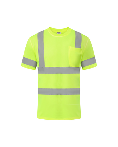 Kiwi Class 3 dual band neon hi vis short sleeve safety shirt, front view