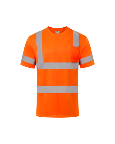 Kiwi Class 3 dual band orange hi vis short sleeve safety shirt, front view