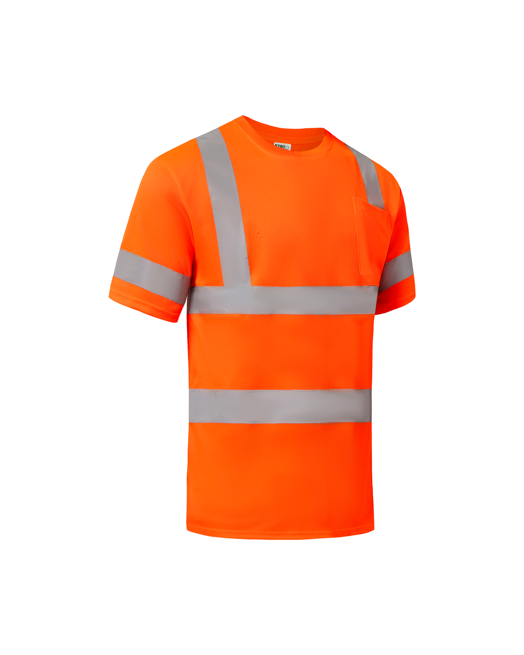 Kiwi Orange Class 3 hi vis dual band short sleeve safety shirt, side view