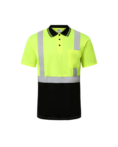 Kiwi Class 2 two tone neon hi vis short sleeve safety polo shirt, front view