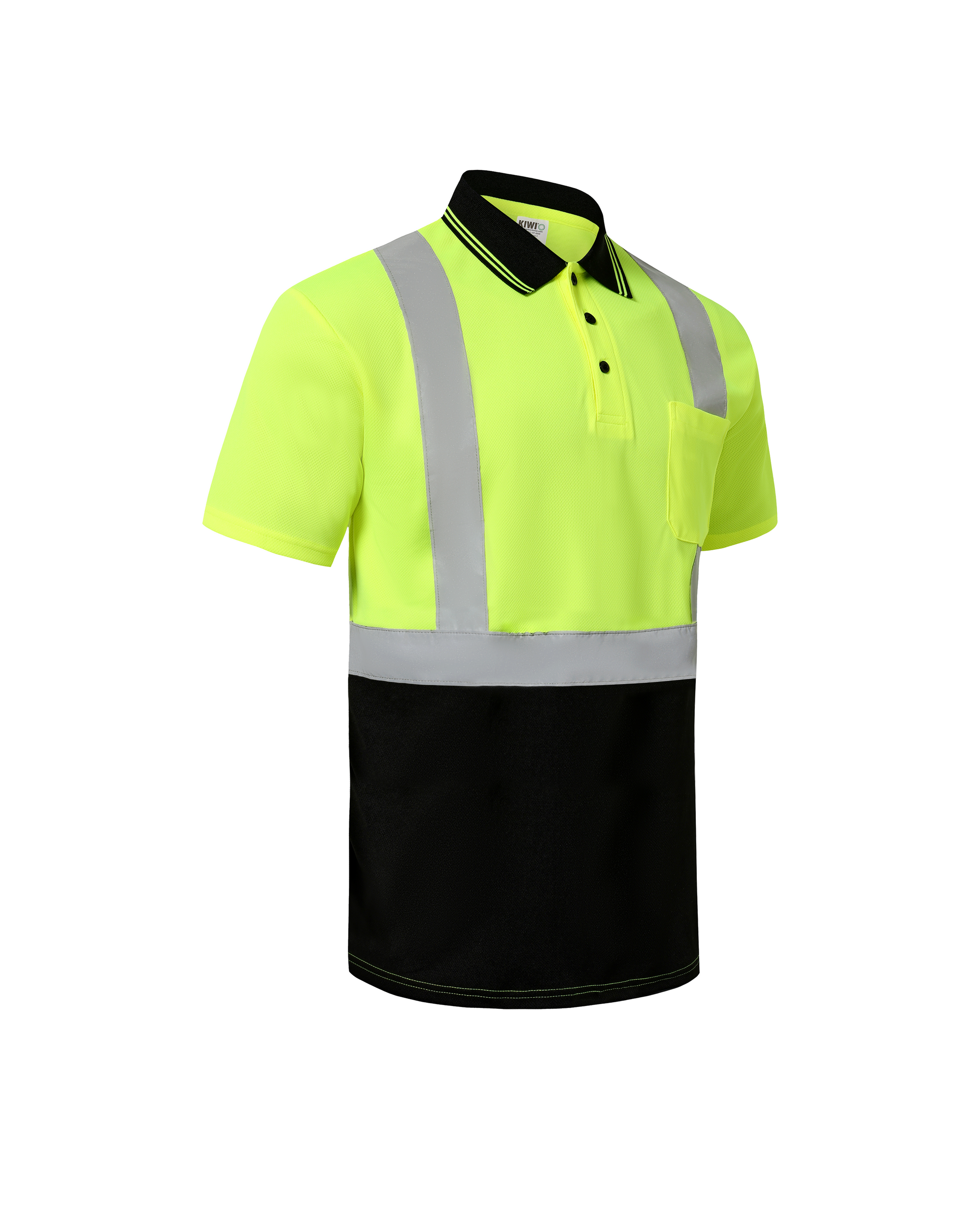Kiwi Class 2 two tone neon hi vis short sleeve safety polo shirt, side view