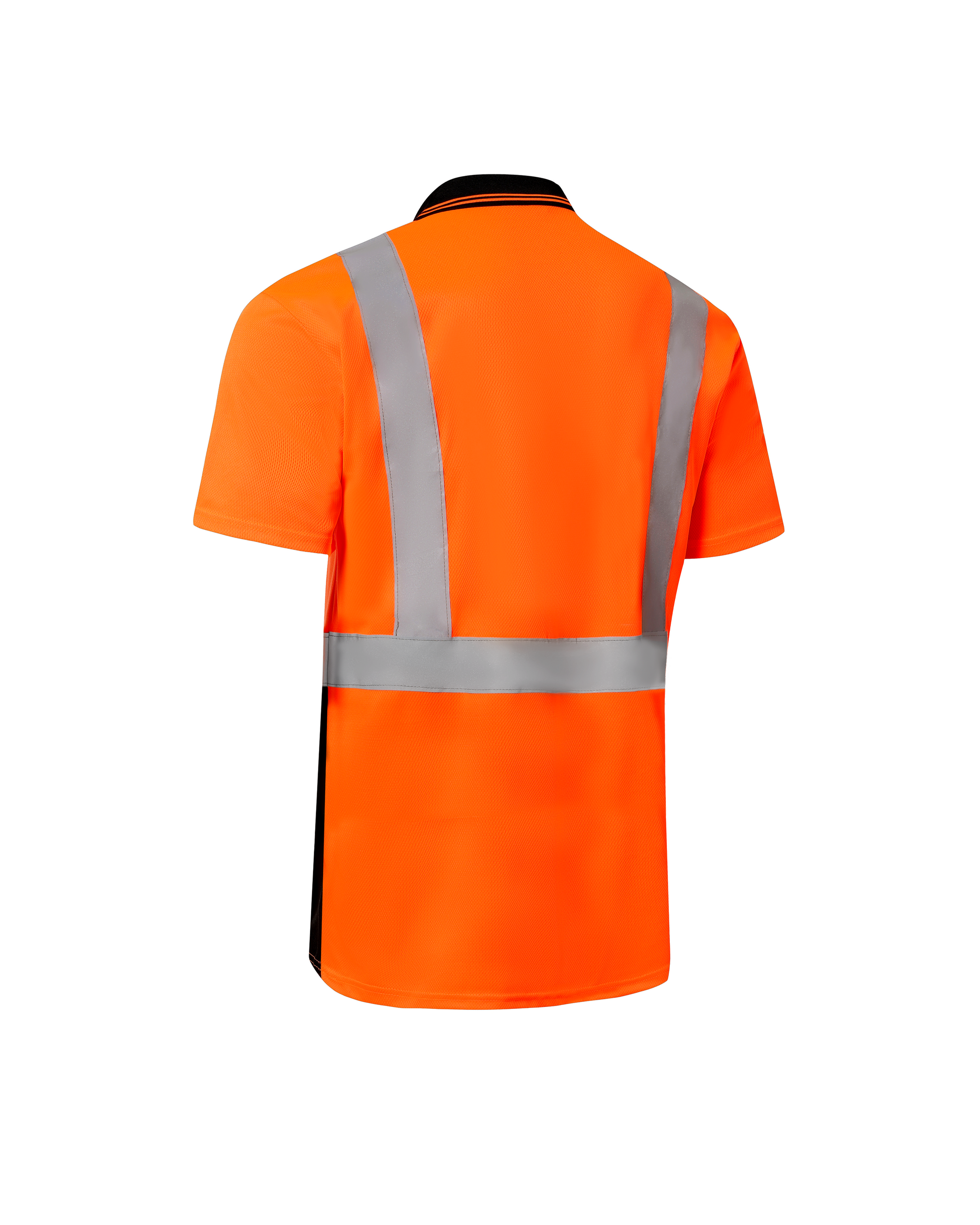 Kiwi Class 2 two tone orange hi vis short sleeve safety polo shirt, back view