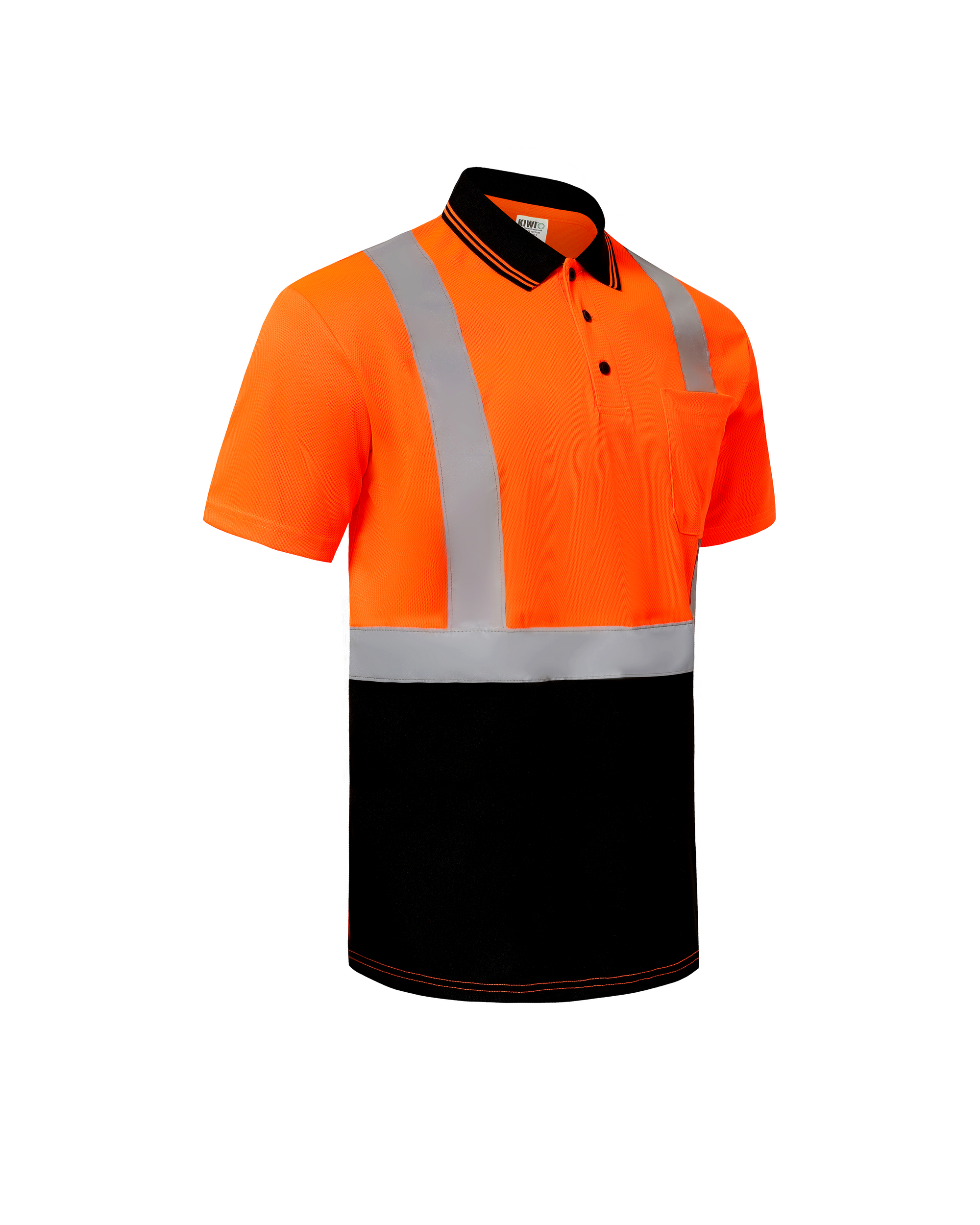 Kiwi Class 2 two tone orange hi vis short sleeve safety polo shirt, side view