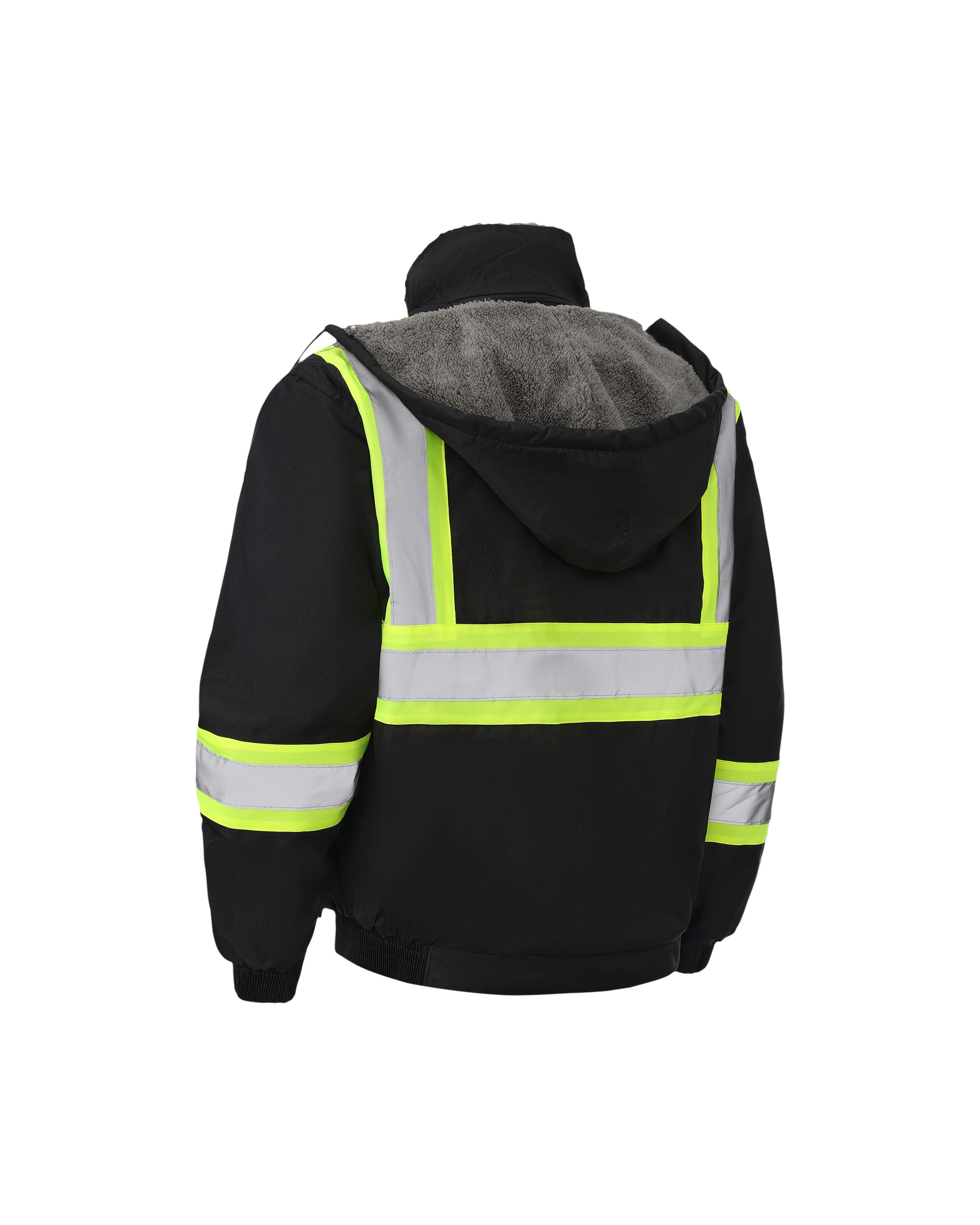 Kiwi Black reflective sherpa lined safety jacket, back view