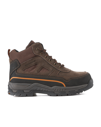Kiwi Trail Brown steel toe work boots, outside view