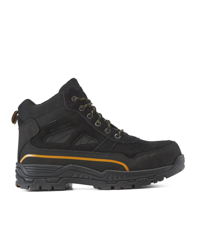 Kiwi Trail Black steel toe work boots, outside view