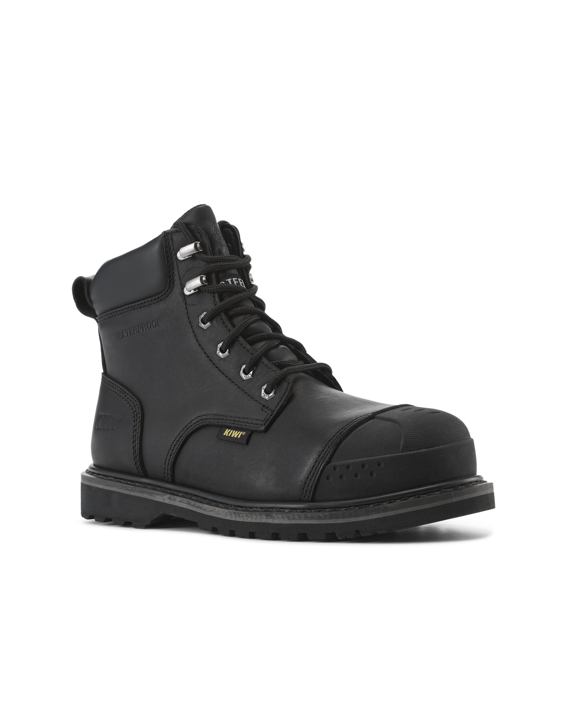 Kiwi Premium Black Action Leather 6" Steel Toe Waterproof Cap-Toe Work Boots [P69004]