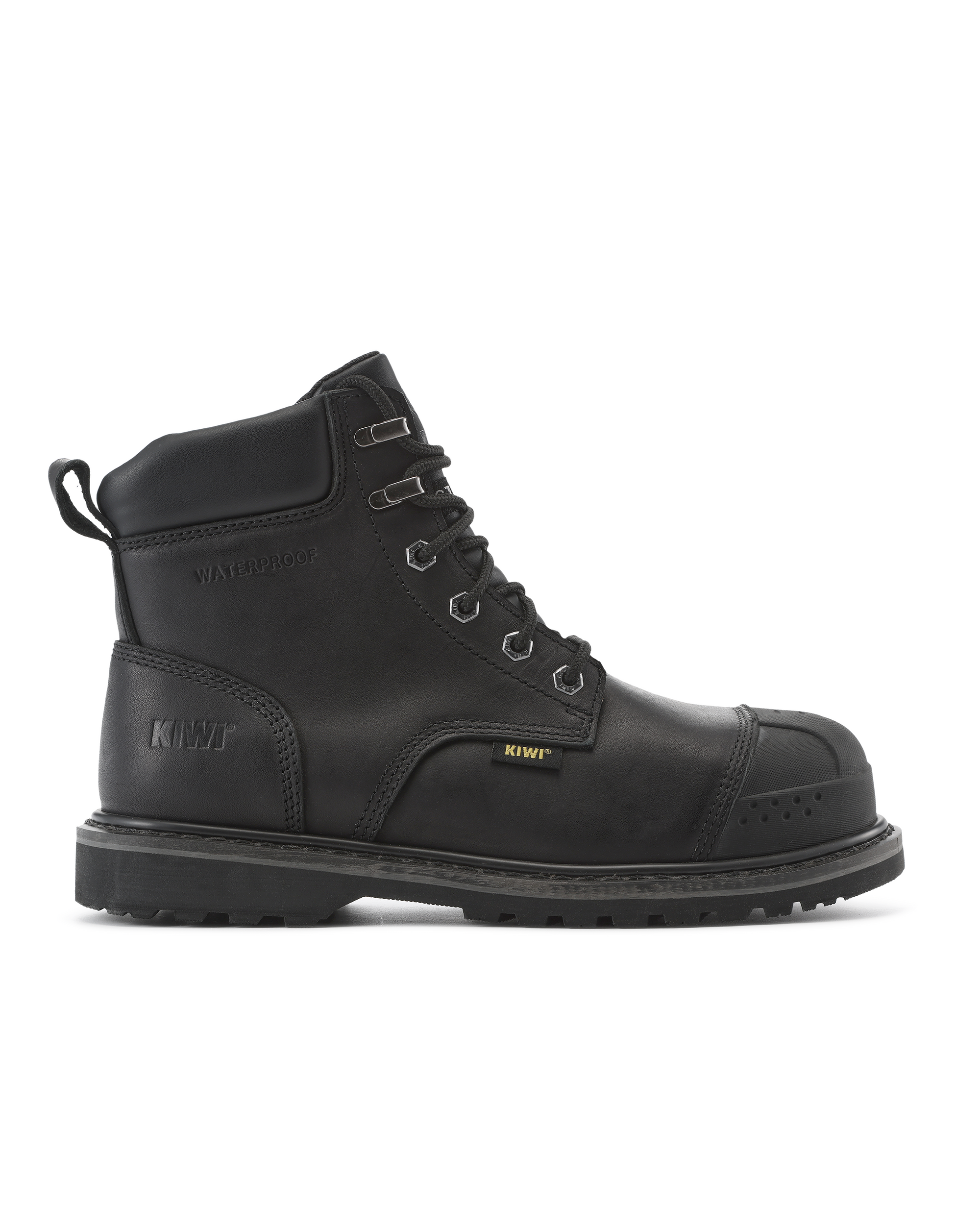 Kiwi Premium Black Action Leather 6" Steel Toe Waterproof Cap-Toe Work Boots [P69004]