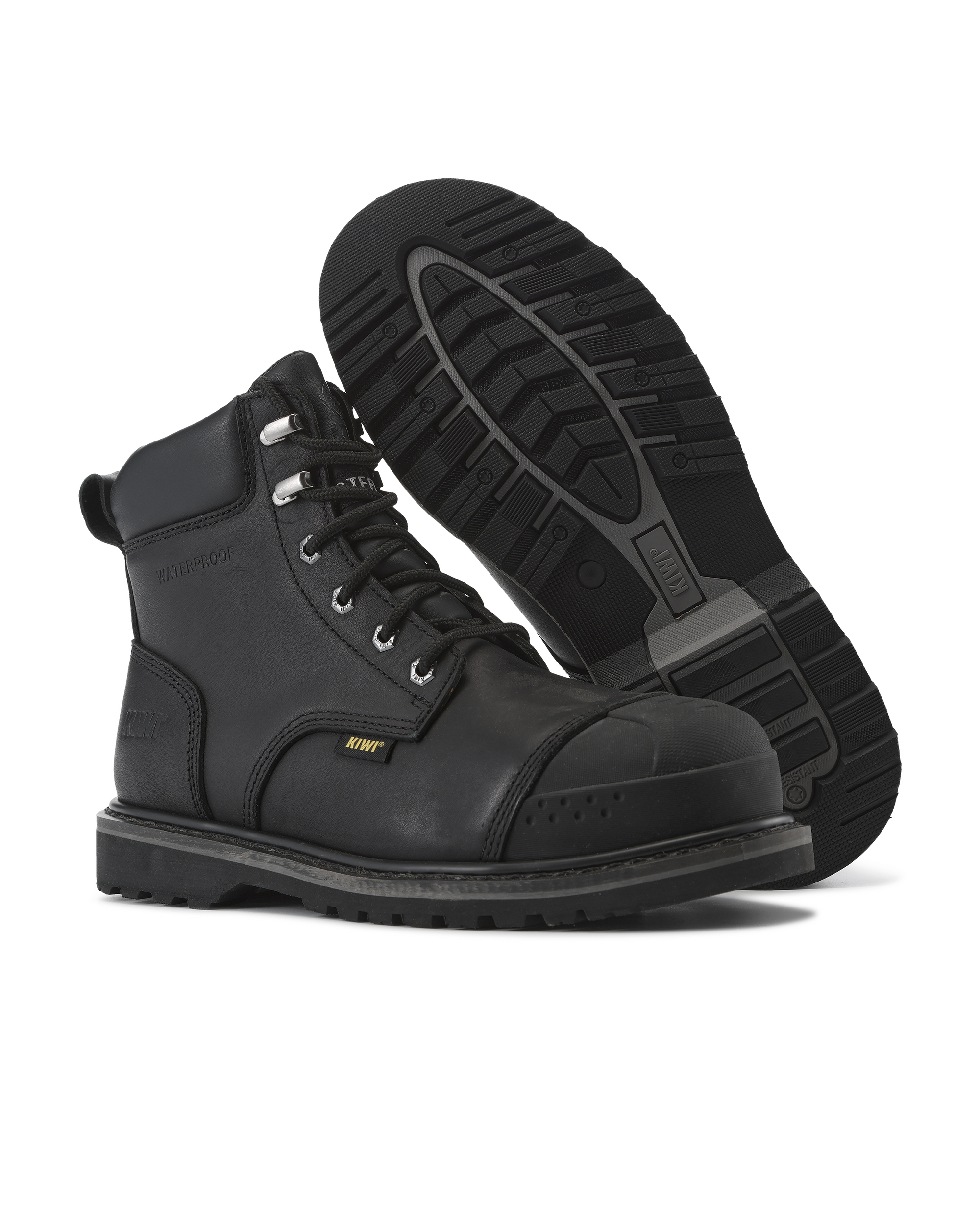 Kiwi Premium Black Action Leather 6" Steel Toe Waterproof Cap-Toe Work Boots [P69004]