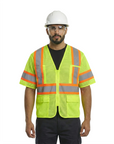 Kiwi High Visibility ANSI/ISEA 107-2020, Type R, Class 3 Contrast Trimmed Neon Short Sleeve Safety Vest [R72100]