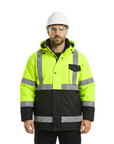 Kiwi High Visibility Hooded & Quilt Lined ANSI/ISEA 107-2020, Type R, Class 3 Two Tone Water Resistant Neon Safety Jacket [R71300]