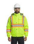 Kiwi High Visibility Hooded & Sherpa Lined ANSI/ISEA 107-2020, Type R, Class 3 Contrast Trimmed Water Resistant Neon Safety Jacket [R71100]