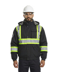 Kiwi High Visibility Hooded & Sherpa Lined ANSI/ISEA 107-2020 Reflector Contrast Trimmed Water Resistant Black Safety Jacket [R71200]