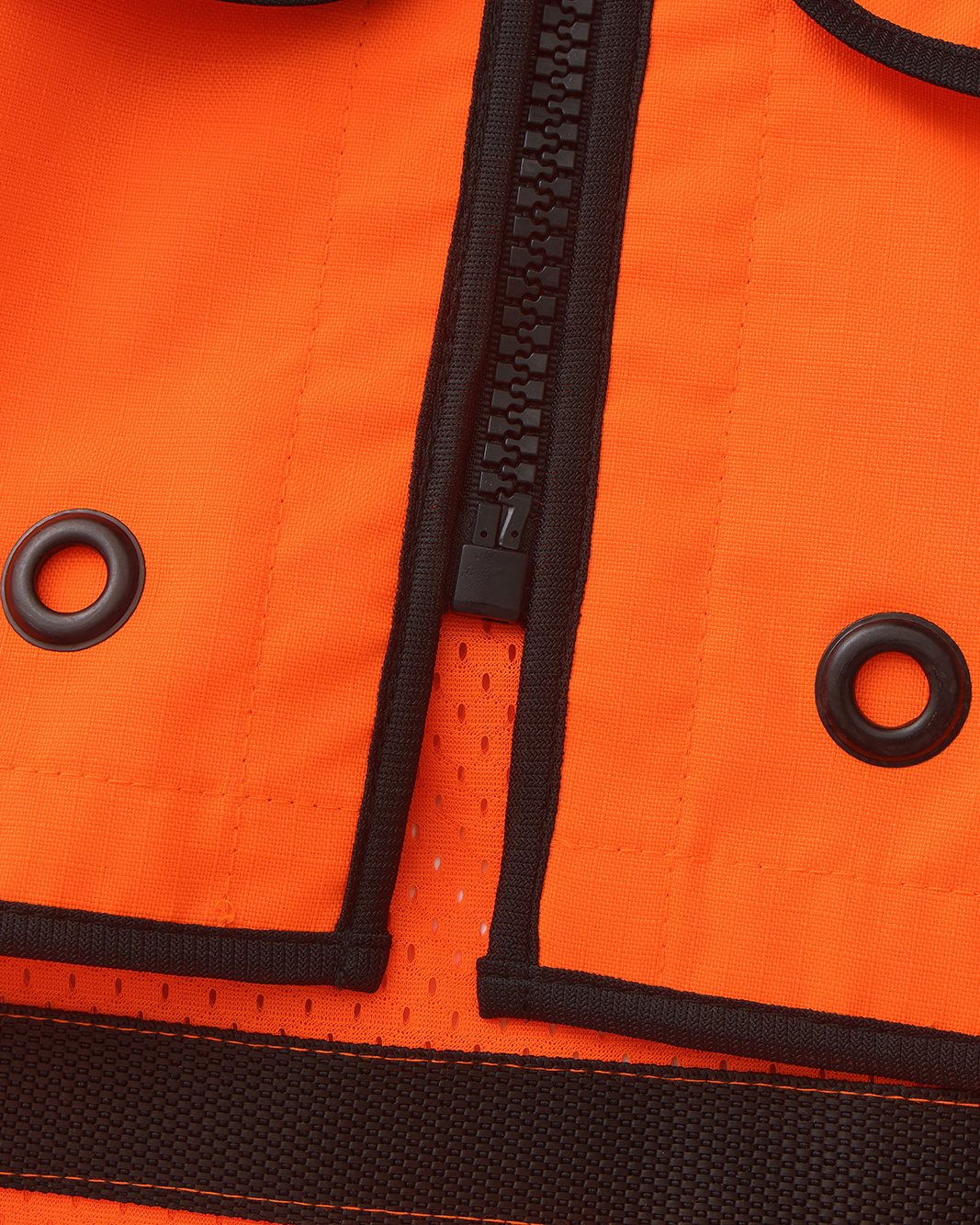 Front hem grommets for flagging tape on the Kiwi Sightline 704 vest