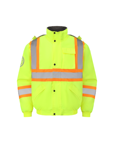 Kiwi Neon Class 3 hi vis sherpa lined safety jacket, front view