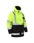 Kiwi High Visibility Hooded & Quilt Lined ANSI/ISEA 107-2020, Type R, Class 3 Two Tone Water Resistant Neon Safety Jacket [71300]