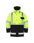 Kiwi High Visibility Hooded & Quilt Lined ANSI/ISEA 107-2020, Type R, Class 3 Two Tone Water Resistant Neon Safety Jacket [71300]