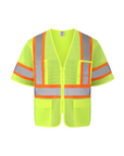 Kiwi High Visibility ANSI/ISEA 107-2020, Type R, Class 3 Contrast Trimmed Neon Short Sleeve Safety Vest [72100]