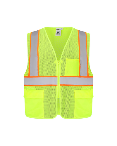 Kiwi Neon Class 2 hi vis safety vest with contrast trim, front view